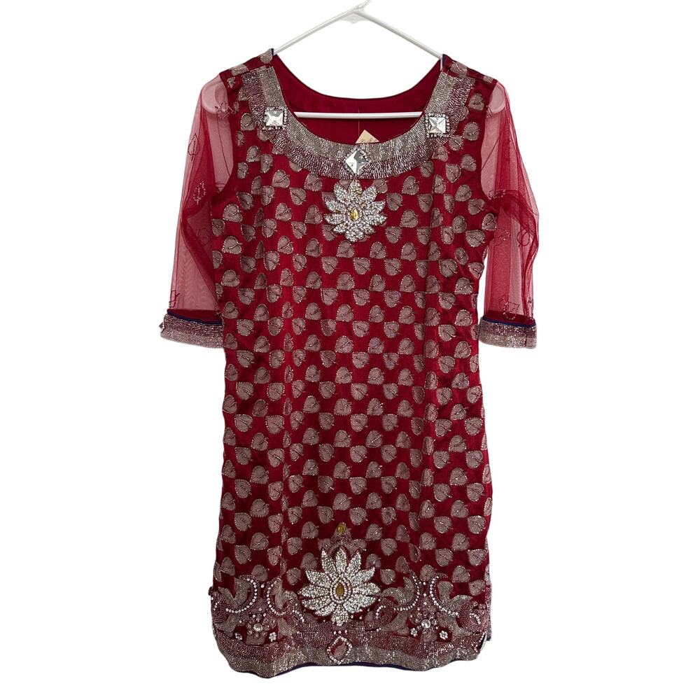 Vintage Anna Corinna tunic sheer sleeves beaded and gemstones small